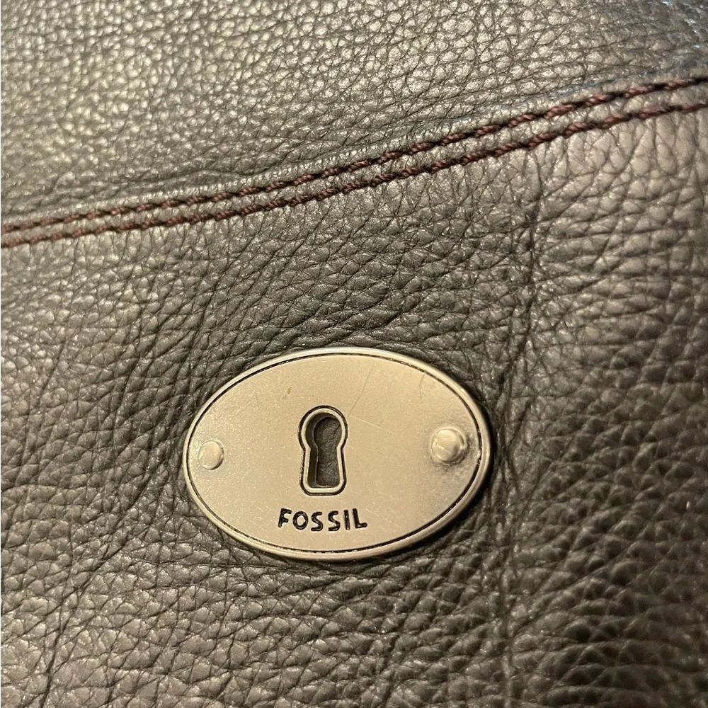 FOSSIL Black Leather Pebbled Satchel‎ Shoulder Handbag Zip Boho Hippie Western